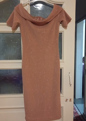 Kısa  Kollu Drapeli Gece Elbisesi - Görsel 4