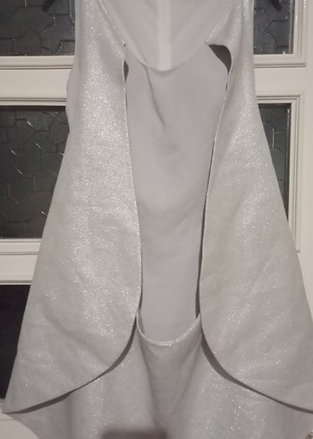 Uzun gümüş renk Drapeli Straplez Abiye Elbise - Görsel 2