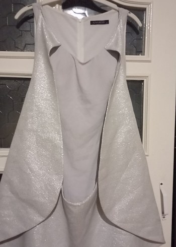 Uzun gümüş renk Drapeli Straplez Abiye Elbise - Görsel 4