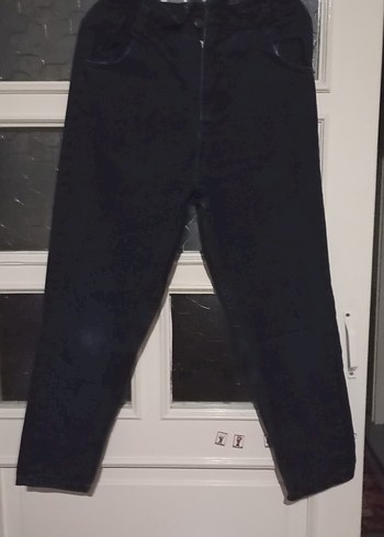 Lacivert Kadın Denim Midi Boy beli lastikli Pantolon - Görsel 3