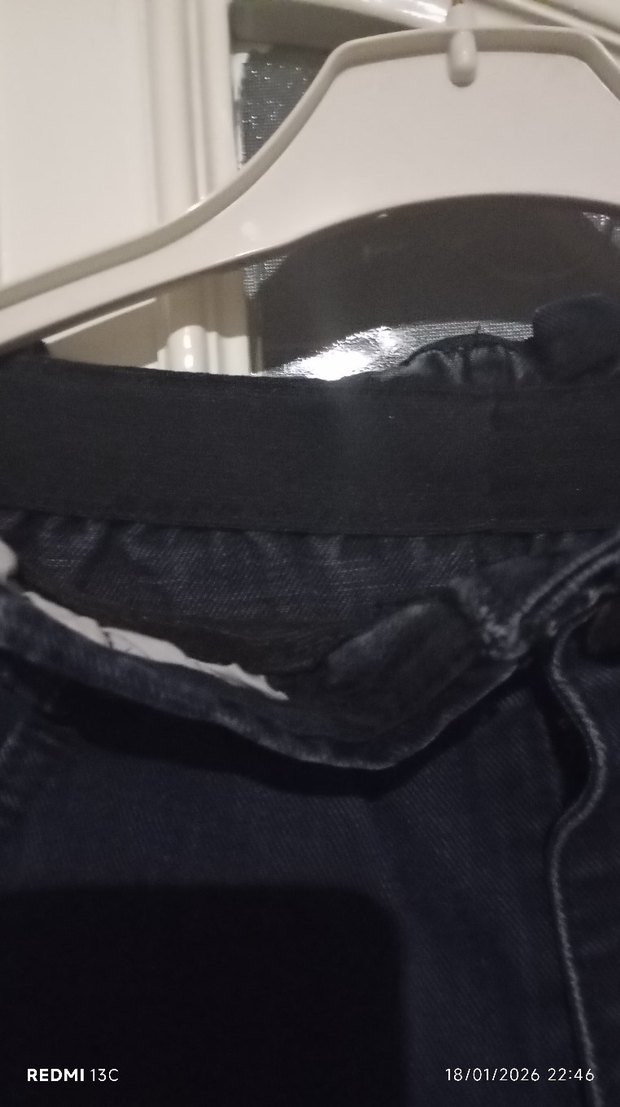 Lacivert Kadın Denim Midi Boy beli lastikli Pantolon - Görsel 4