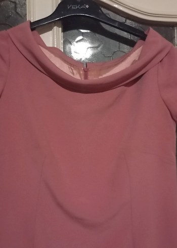 Pembe Gül kurusu arası renkte  etek ucu tul detaylı Elbise - Görsel 3