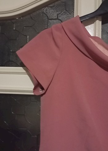 Pembe Gül kurusu arası renkte  etek ucu tul detaylı Elbise - Görsel 5