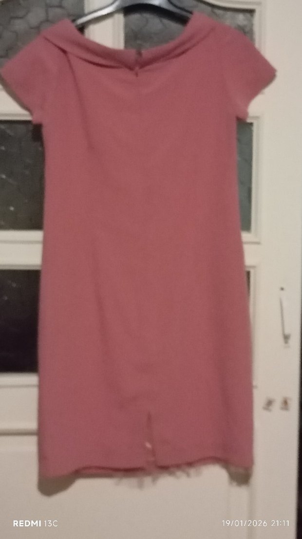 Pembe Gül kurusu arası renkte  etek ucu tul detaylı Elbise - Görsel 4