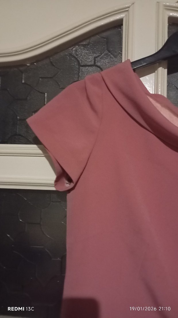 Pembe Gül kurusu arası renkte  etek ucu tul detaylı Elbise - Görsel 5