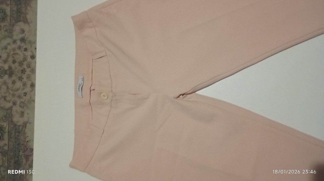 pudra renkKadın Kumaş Pantolon - Görsel 3