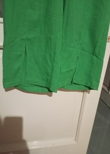 Kadın Yeşil Salaş Uzun ince keten Kumaş Pantolon - Görsel 3