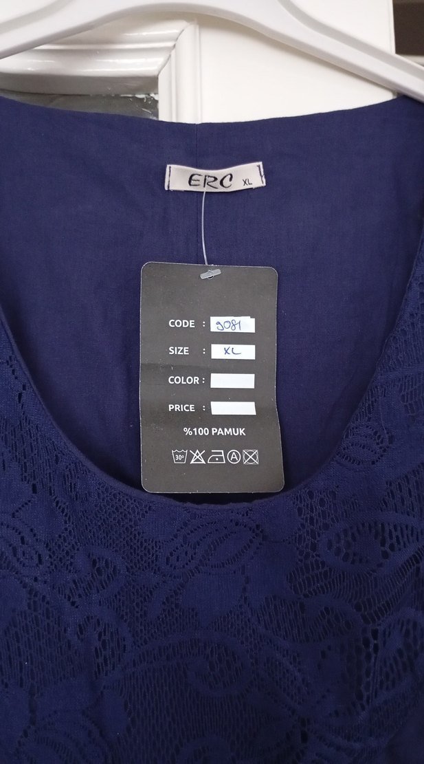 Dantel Detaylı Lacivert Midi astarlı Elbise erc marka - Görsel 5