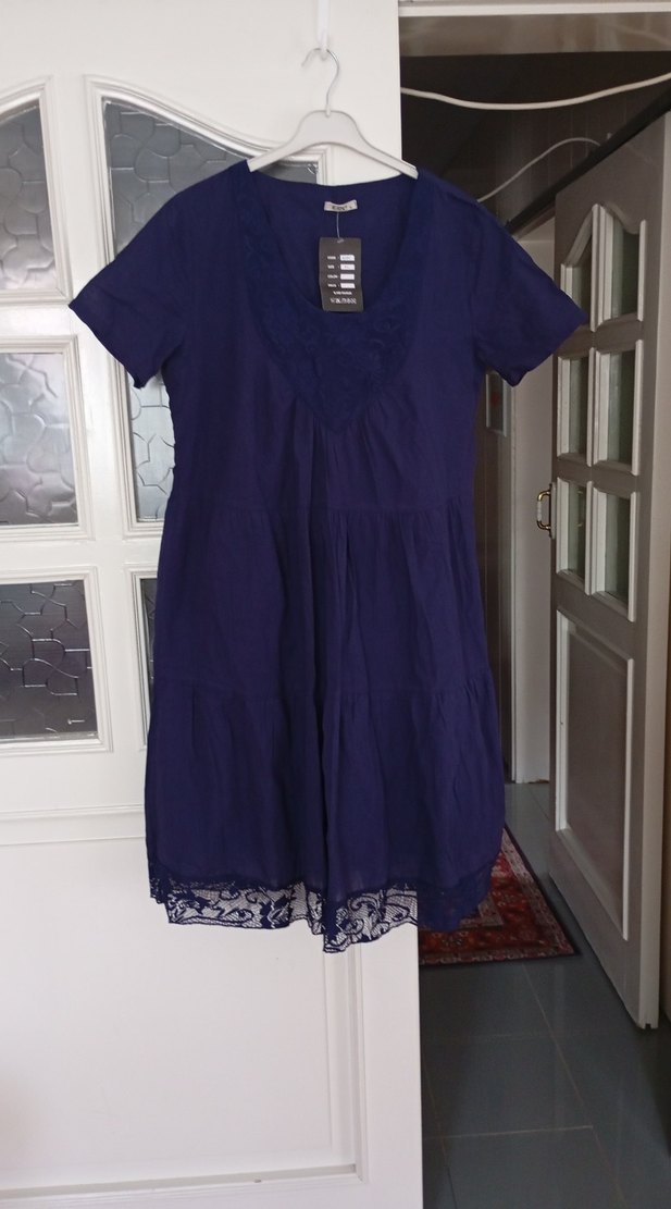 Dantel Detaylı Lacivert Midi astarlı Elbise erc marka - Görsel 2