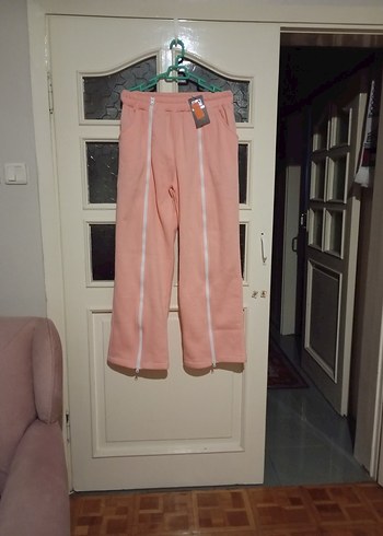 Somon  rengi Fermuarlı Rahat kadın eşofman altı - Görsel 2