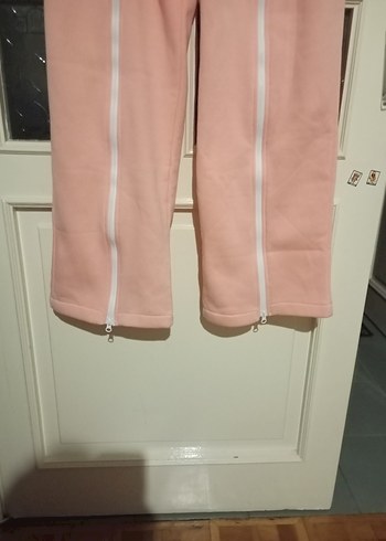 Somon  rengi Fermuarlı Rahat kadın eşofman altı - Görsel 4