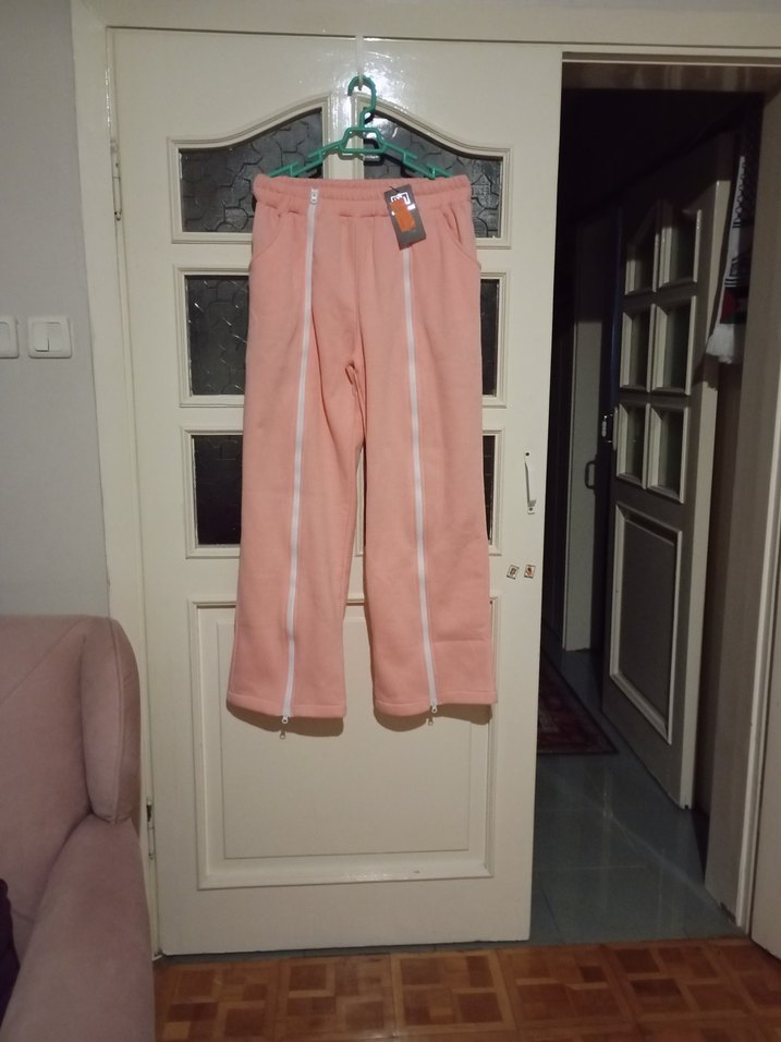 Somon  rengi Fermuarlı Rahat kadın eşofman altı - Görsel 2