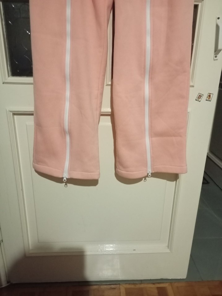 Somon  rengi Fermuarlı Rahat kadın eşofman altı - Görsel 4