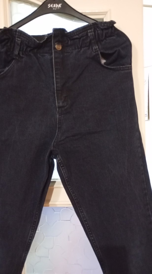 Kadın  Bol Kesim lacivert beli lastikli Kot Pantolon - Görsel 3