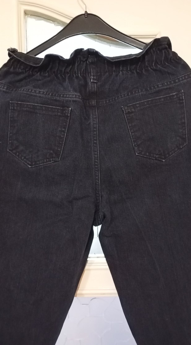 Kadın  Bol Kesim lacivert beli lastikli Kot Pantolon - Görsel 5