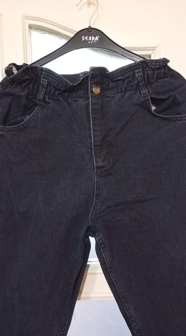 Kadın  Bol Kesim lacivert beli lastikli Kot Pantolon - Görsel 2