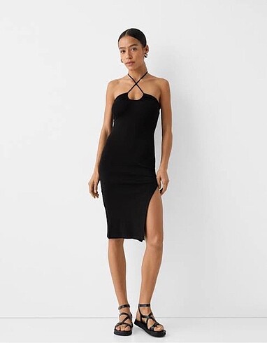 bershka siyah elbise