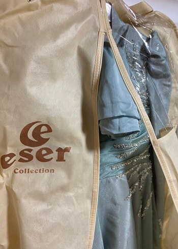 36 Beden Gri mint Vintage Uzun Kollu Nakışlı tesettür Abiye