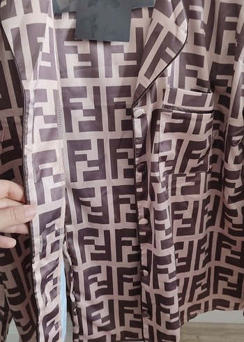 SATEN Düğmeli V Yakalı Erkek Kahverengi Pijama Takımı - Görsel 4