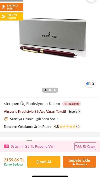 Steelpen üç fonksiyonlu kalem