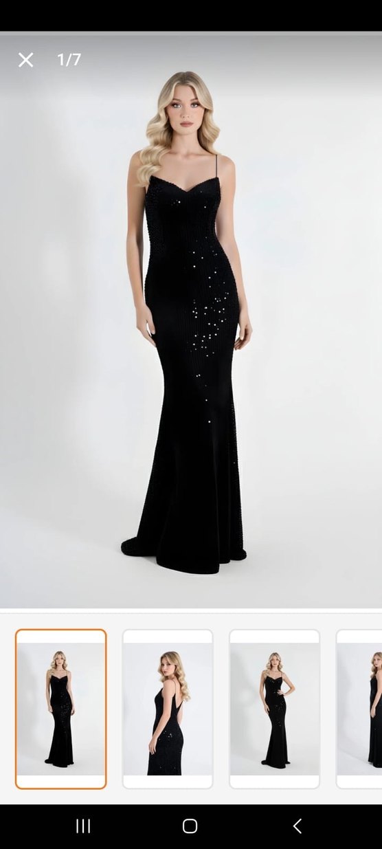 Siyah Drapeli V Yaka Uzun Abiye Elbise payetli - Görsel 3