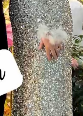 Abiye Gri  vizon tonunda Uzun Kollu Kürk Detaylı Abiye Elbise - Görsel 3