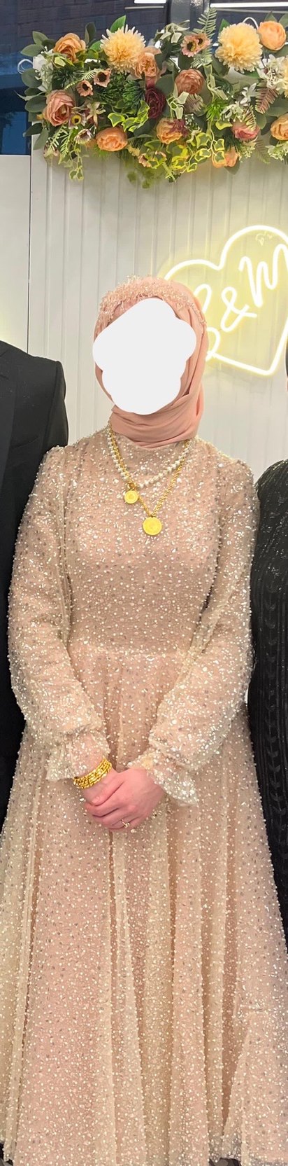 Pudra Pırıltılı Uzun Kollu Nişan Elbisesi - Görsel 4