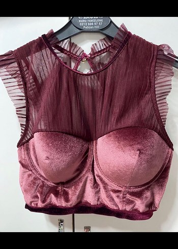 xl Beden bordo Renk Bordo Fırfırlı Mini Straplez Büstiyer