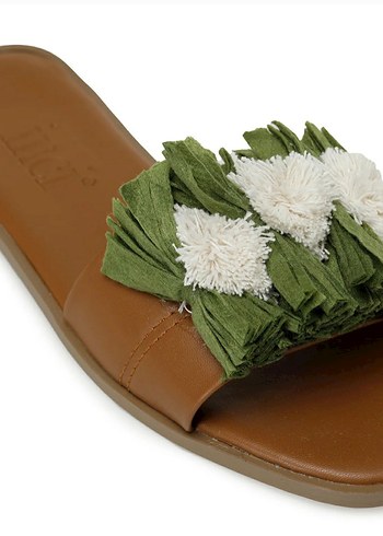 Püsküllü Yeşil Bohem Kadın Terlik - Görsel 2