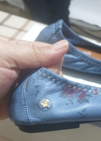 Mavi Çiçek Desenli  Kadın babet Ayakkabı - Görsel 6