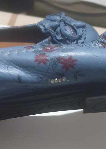 Mavi Çiçek Desenli  Kadın babet Ayakkabı - Görsel 4