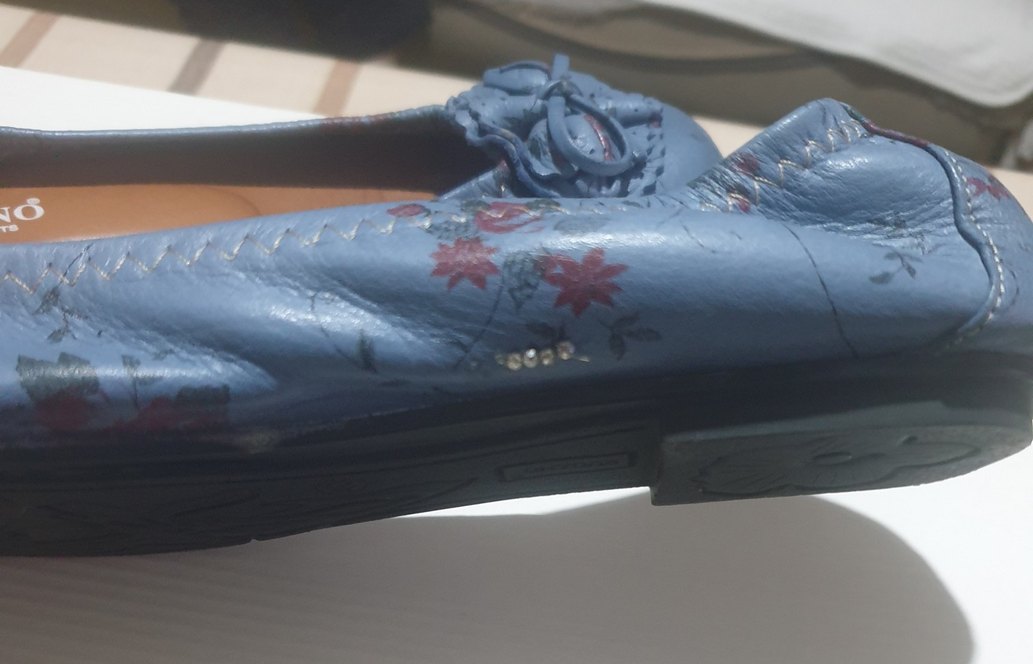 Mavi Çiçek Desenli  Kadın babet Ayakkabı - Görsel 4