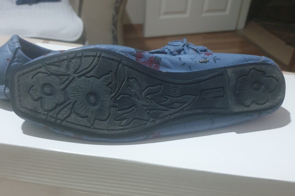 Mavi Çiçek Desenli  Kadın babet Ayakkabı - Görsel 5