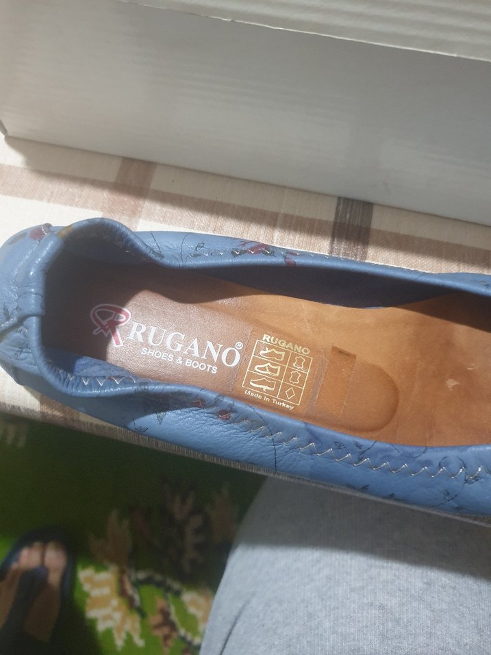 Mavi Çiçek Desenli  Kadın babet Ayakkabı - Görsel 3