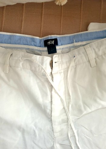 Beyaz Keten unisex Pantolon Midi Boy - Görsel 2