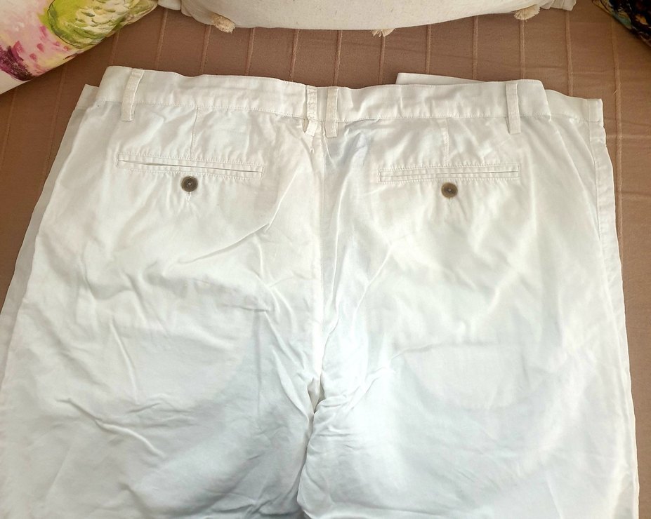 Beyaz Keten unisex Pantolon Midi Boy - Görsel 3