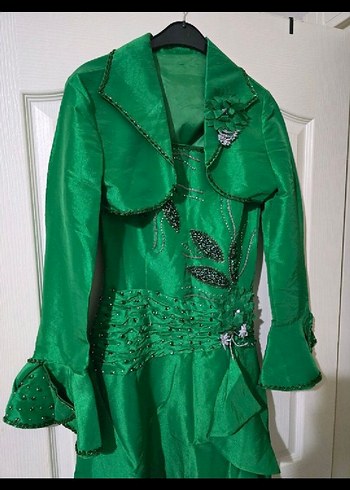 Yeşil İşlemeli Boncuklu Uzun Abiye Elbise - Görsel 3