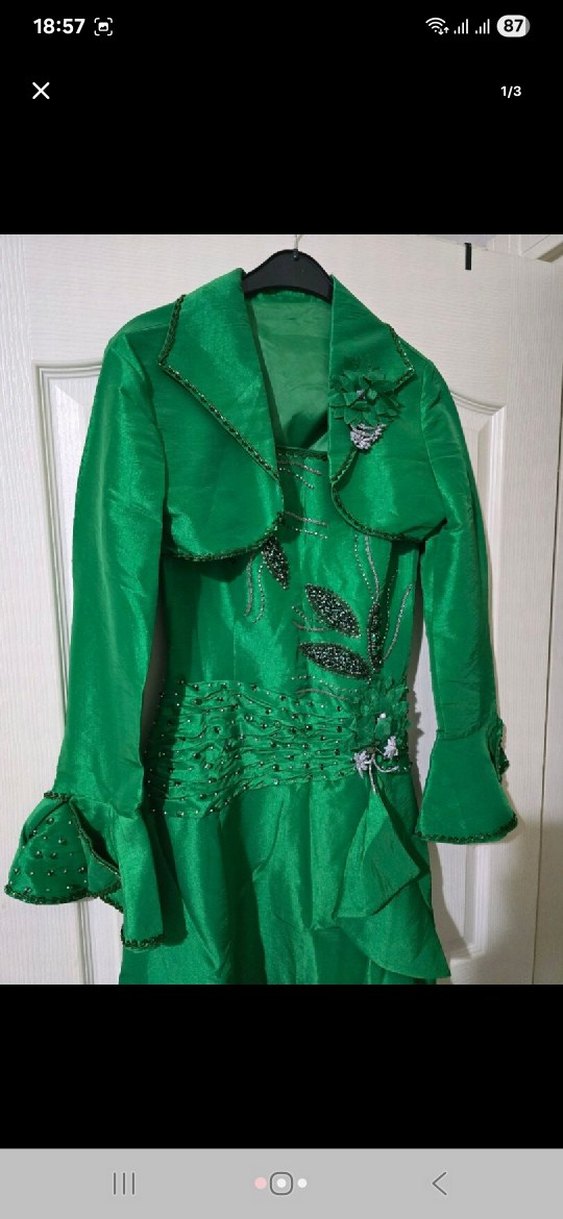 Yeşil İşlemeli Boncuklu Uzun Abiye Elbise - Görsel 3