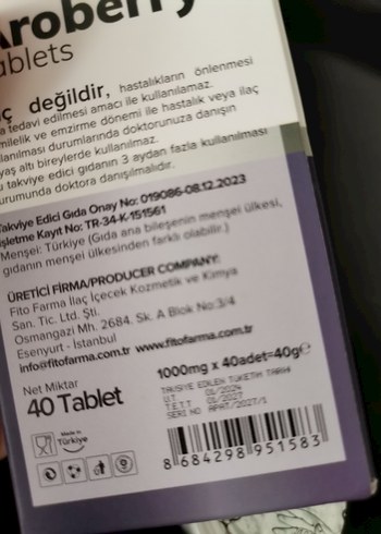 s Beden Aroberry Prebiyotik & Aronia Bitkisel Tabletler