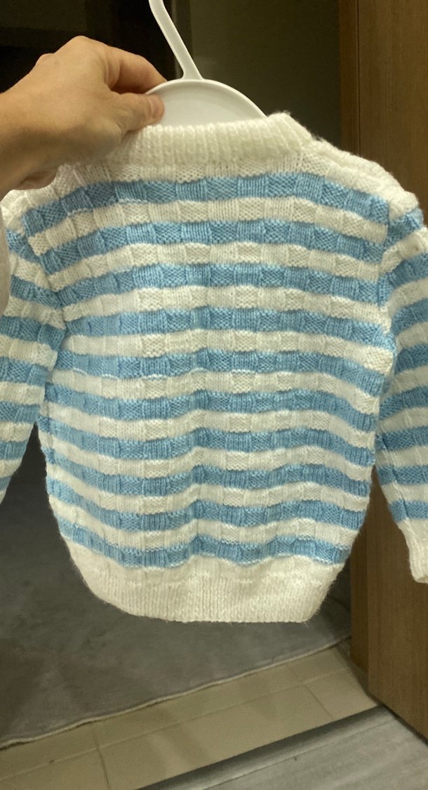 Mavi Beyaz Çizgili Erkek Çocuk Hırka - Görsel 3