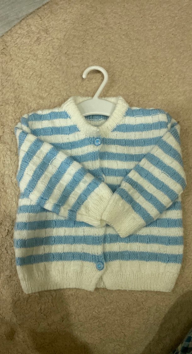 Mavi Beyaz Çizgili Erkek Çocuk Hırka - Görsel 4