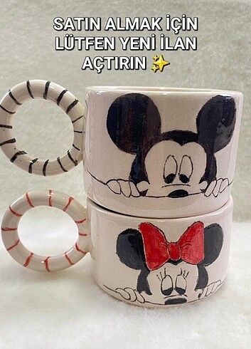 Mickey Mouse & Minnie Mouse El Yapımı Seramik Kupa Bardak
