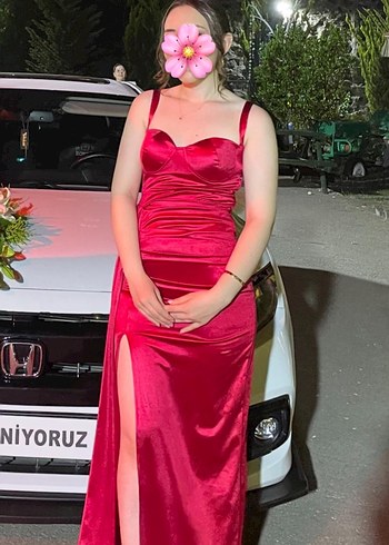 Parlak Kırmızı Uzun Drapeli Abiye Elbise
