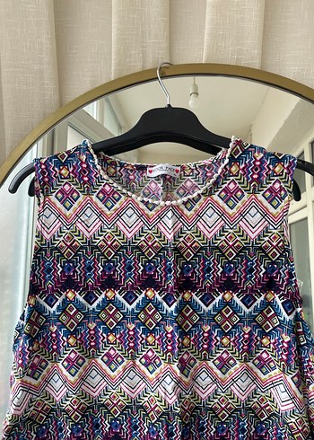 Püsküllü Çok Renkli Bohem Kolsuz Bluz - Görsel 2