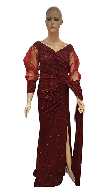 xl Beden Bordo gece elbısesı abiye