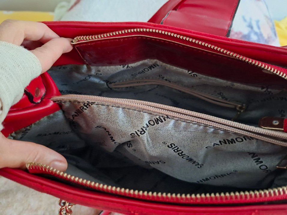 Kırmızı Süet Zincir Detaylı Kadın Çanta - Görsel 4