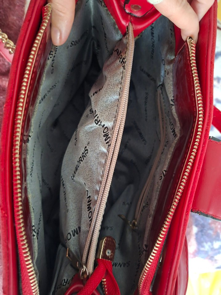 Kırmızı Süet Zincir Detaylı Kadın Çanta - Görsel 3