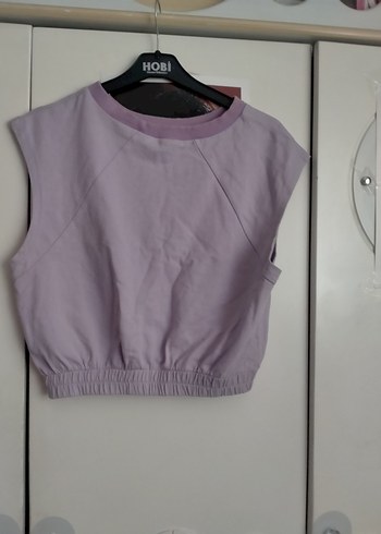 Diğer Lila Kolsuz Kısa Crop Top