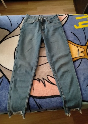 Diğer Kadın Mavi Bağcıklı Salaş Midi Kot Pantolon