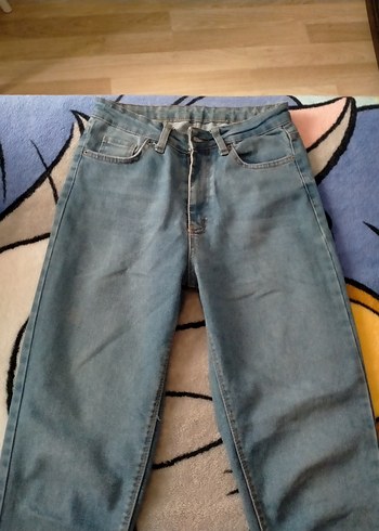 s Beden Kadın Mavi Bağcıklı Salaş Midi Kot Pantolon